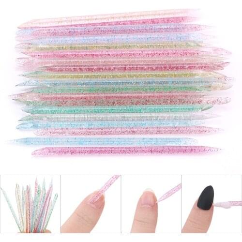 Nail Cuticle Pusher Crystal Double End Reusable Manicures Cuticle Dead Skin Remove Pedicure Sticks Fork Nail Art Clean Care Tool