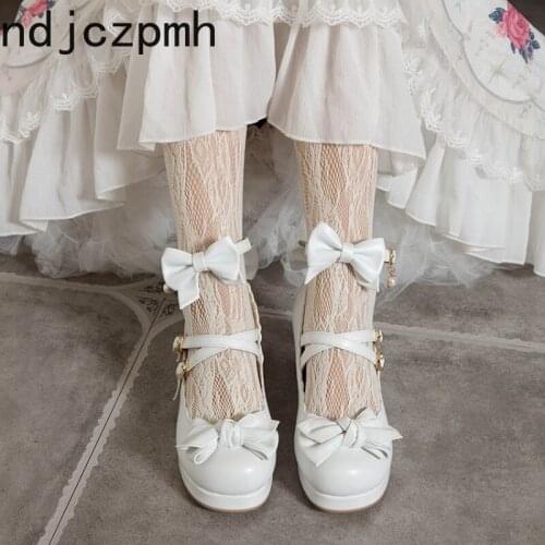Women Shoes Spring and Autumn Fashion Clogs Party Fashion Buckle Strap Design Butterfly-knot Lolita Shoes Women Big Size 30-48