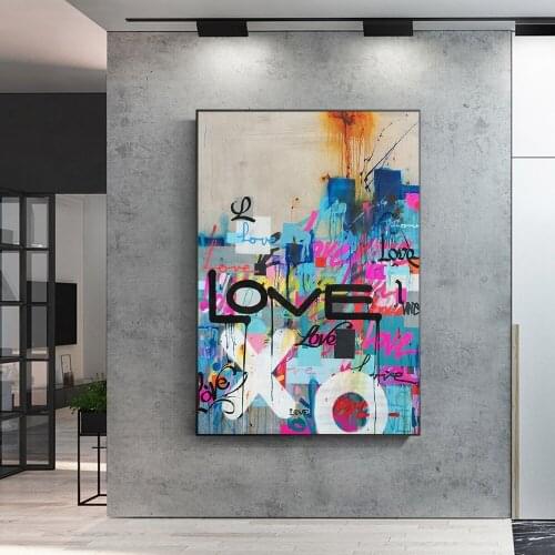 Street Graffiti Art Abstract Love Canvas Painting Cuadros Posters Prints Wall Art for Living Room Home Decor (No Frame)
