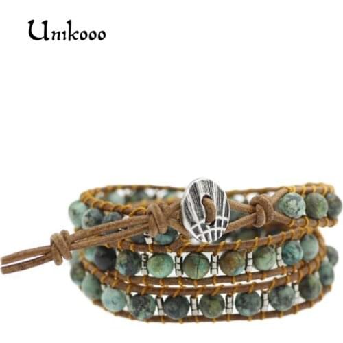 Unisex Leather Bracelets 6MM Matte Stone 3 Strands Wrap Bracelets Woven Multilayer Boho Bracelet Birthday Gift Dropshipping