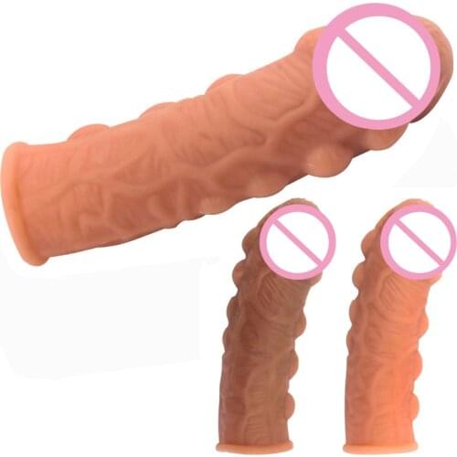 Penis Enlarger Condom Cock Sleeve for Male Penis Extender Penis Pump Cover Silicone Dildo Condom Delay Sex Toys for Couples