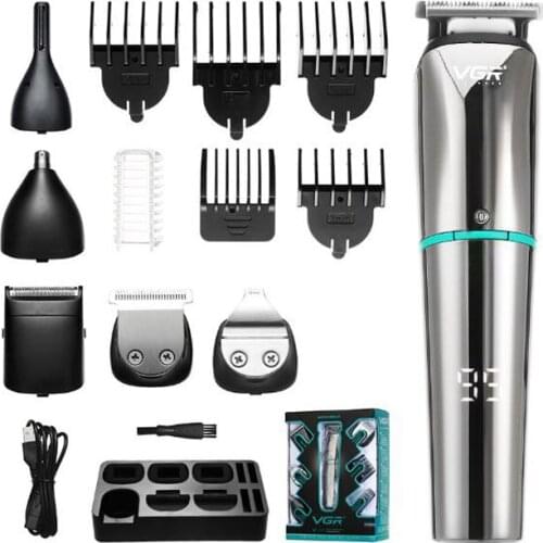 VGR 6 in 1 hair trimmer rechargeable hair clipper beard trimmer electric shaver nose trimmer body hair remover LED washable