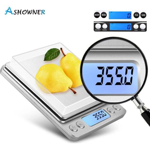 High Precision Mini Kitchen Scale with Backlit 2 Trays Stainless Steel Weight Scale Jewelry Scale with Tare and PCS Function