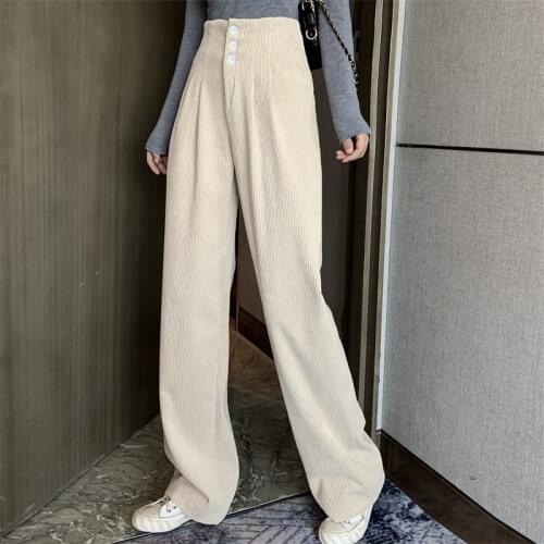 Women Pants Beige Pants Womens Autumn and Winter Trousers Loose Straight High Waist Pants Pantalones De Mujer