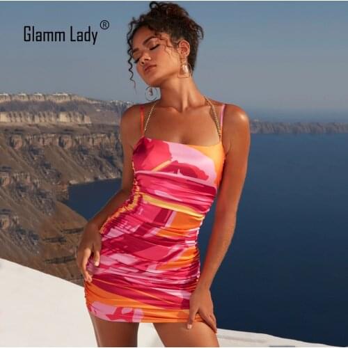 Glamm Lady Print Sexy Party Dresses Women Summer Autumn Mini Dress Casual Bodycon Strapless Spaghetti Strap Draped Club Dress
