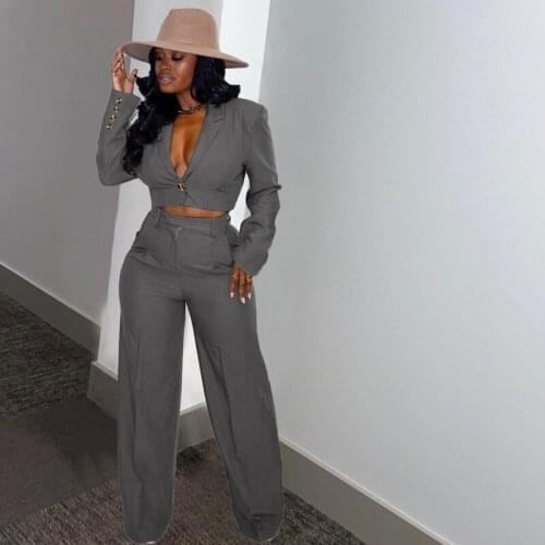 Short Blazer Two Piece Set Women Single Button Solid Colors Office Blazer 2021 Lady Work Suit Pants with Elastic Band High Waist