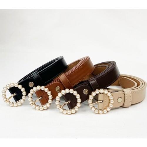 Girls Ladies Fashion Decorative Waistband Women Luxury Designer Belt Leather Belts for Jeans Dresses Round Pearl Studded Buckle