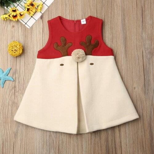 Winter Christmas Reindeer Cosplay Costume For Girls Baby New Year Princess Dress Red Cotton Santa A-Line Skirt Headwear