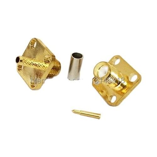 1pc RP SMA Female Jack RF Coax Connector Crimp RG316 RG174 LMR100 Cable Connector 4-hole panel mount Goldplated NEW wholesale