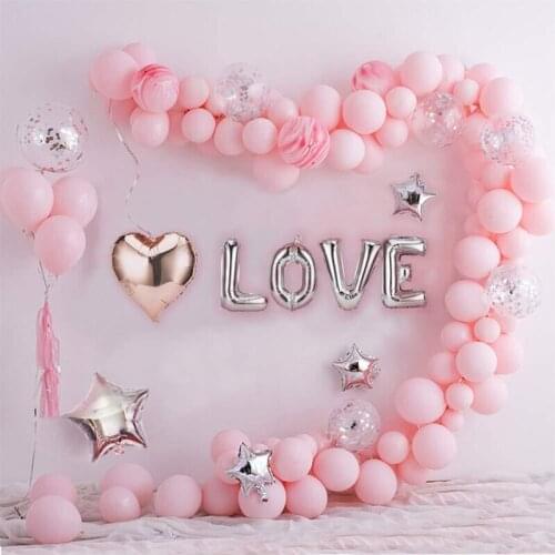 144pcs Foil Ballon Decoration Wedding Baby Shower Party Supplies Pink White Balloon Arch Garland Set LOVE Star Heart Shaped