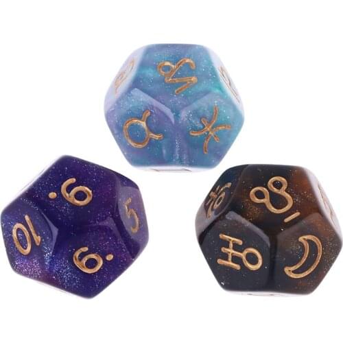 3pcs/set Dichromatic D12 Polyhedral Astrology Dices for Constellation Divination