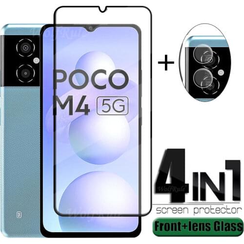2-in-1 For Xiaomi Poco M3 Pro Glass For Poco M3 Pro Tempered Glass HD Film Full Glue Screen Protector For Poco M3 Pro Lens Glass