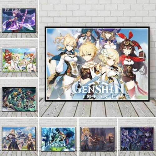 WTQ Anime Posters Genshin Impact Game Poster Canvas Painting Wall Art Decor Picture Home Decor Photos for Childrens Room Decor