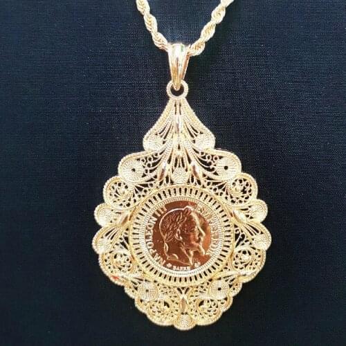 Arab gold pendant, zinc alloy coin necklace Arab lady wedding party necklace African wedding jewelry