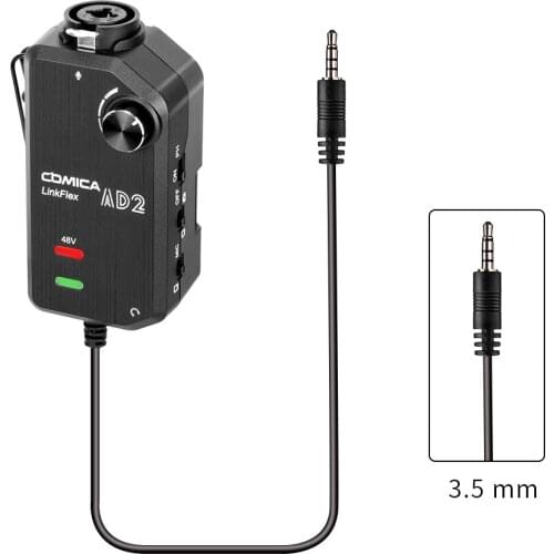 COMICA LinkFlex AD2 XLR/6.35mm to 3.5mm Audio Preamp Adapter with Phantom Power for iPhone/Android/Nikon/Canon Camera and Guitar
