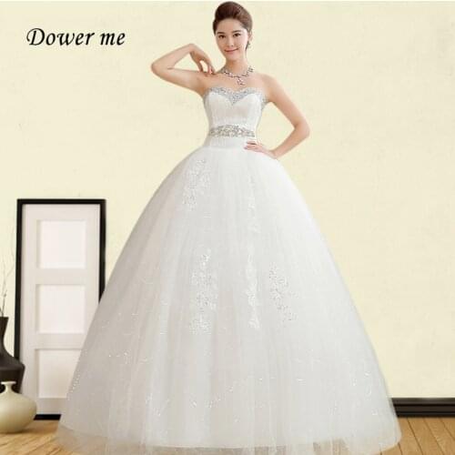 Shining Crystal Wedding Dresses GR737 Elegant Strapless Vestido De Novia Floor Length Bridal Gowns Lace Plus Size Wedding Dress