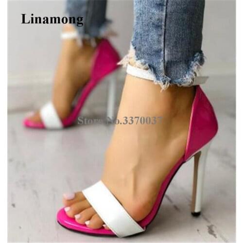 New Design Women Fashion Open Toe One Strap Stiletto Heel Patchwork Sandals Mix-colored Ankle Strap Buckle High Heel Sandals
