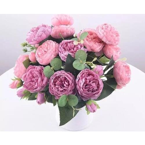 1 Bundle Silk Peony Bouquet Home Decoration Accessories Wedding Party Scrapbook Fake Plants Diy Pompons Artificial Roses Flowers