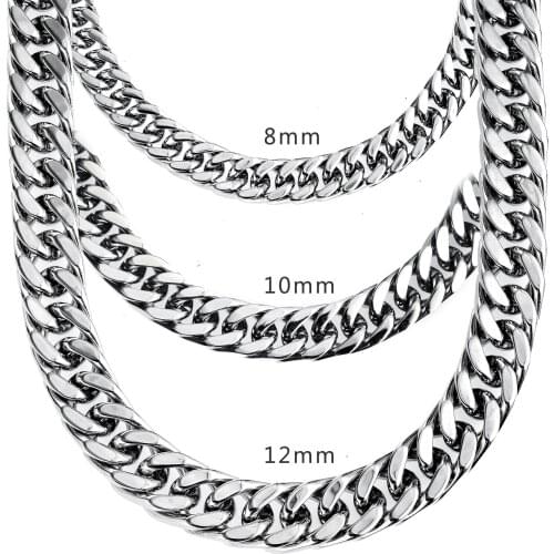 8/10/12/14mm High Polished 316L Stainless Steel Curb Cuban Link Chain Necklace Jewelry Gift 7-40inch