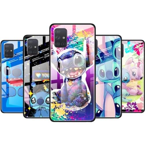 Stitch cartoon cute for Samsung Galaxy S21 Ultra A71 A51 4G 5G A91 A81 A41 A31 A21 A11 A01 Tempered Glass Phone Case