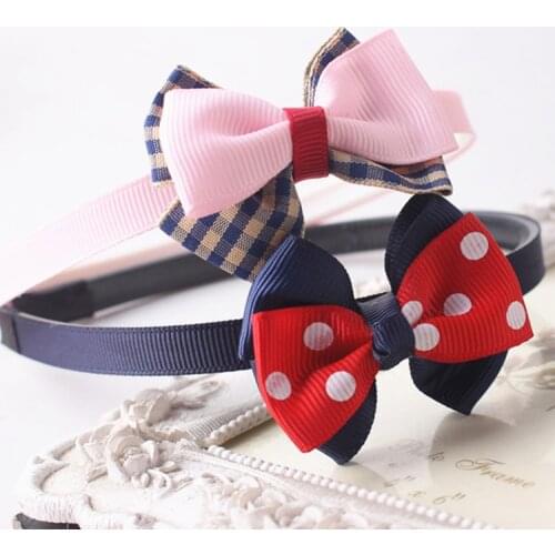 Childrens jewelry, cute headwear, girls bow knot polka dot lattice headband, hair accessories, baby head flower wholesale