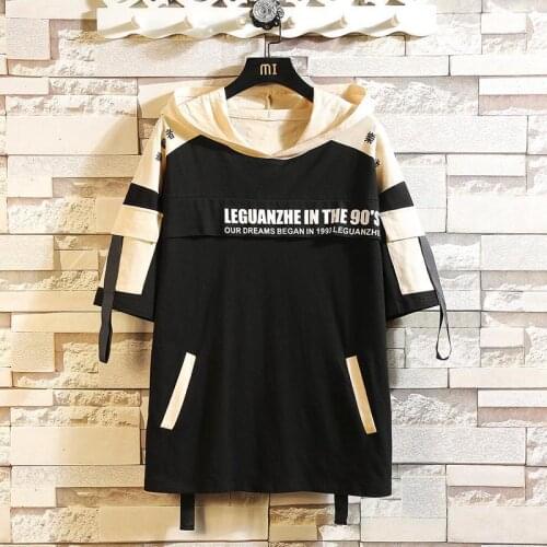 2020 New Men Hip Hop T Shirt High Street T-Shirt Streetwear T-Shirt Oversized Summer Black Tops Tees Hooded Korean T Shirts Male