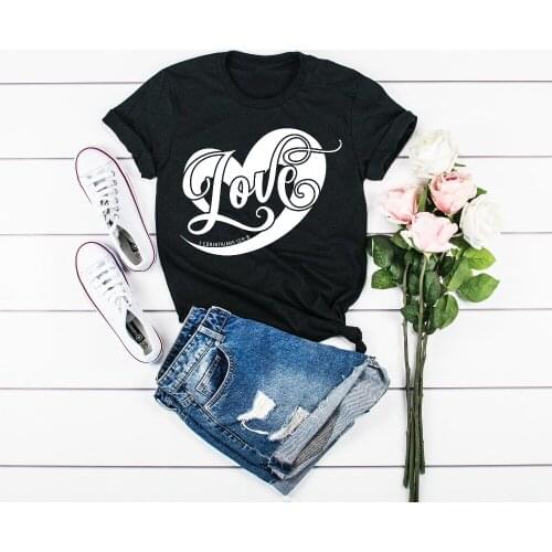 Tee Love In A Heart Tshirt Corinthians 13 4-8 Love Never Fails Short-Sleeve Unisex T-Shirt Women Graphic Christian Jesus