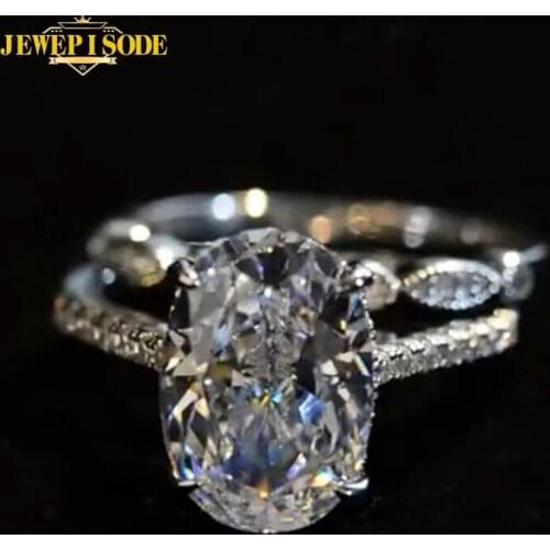 Jewepisode 100% 925 Sterling Silver Radiant Cut 9ct Simulated Moissanite Diamond Ring for Women Wedding Bridal Sets Wholesale