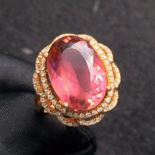 Fine Jewelry Real Pure 18 K Rose Gold AU750 100% Natural Red Rubi Tourmaline 7.5ct Gemstones Females Rings for Women Fine Ring
