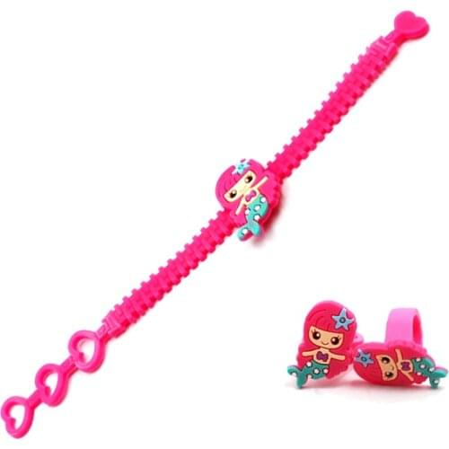 3pcs New Mermaid Ring Kids Ring Silicone Ring Gift Mermaid Bracelet Set Cute Girl Baby Bracelet Childlike Colorful Adjustable