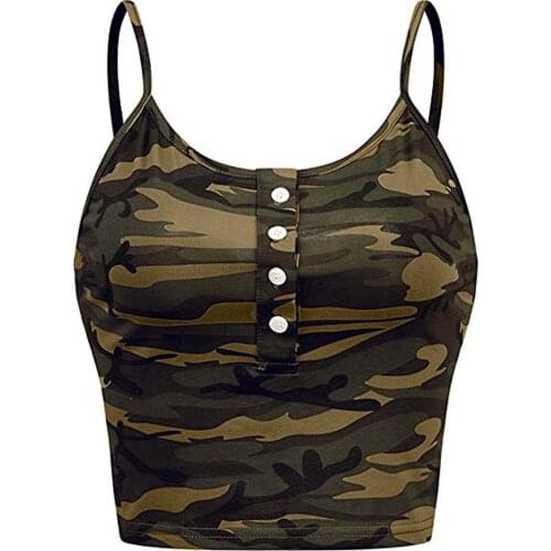 Sexy Crop Top Button Fashion Women Camouflage Sleeveless Tank Top Bustier Bra Vest Crop Top Blouse T Shirt Ropa Mujer Topy #YJ