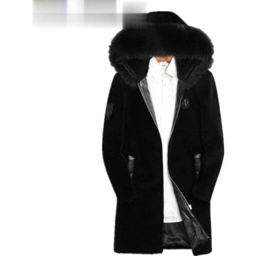 Winter Jacket Men Sheep Shearing Coat Real Fox Collar Jackets Mens Natural Wool Fur Coats LSY070079 ND730