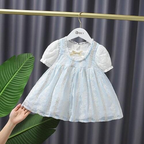 Sweet Summer Girls Kids Princess Fairy Dress Lolita Ruffle Children Baby Infants Puff Short Sleeve Lace Dresses Vestidos S12206