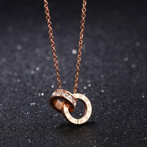 Fashion Rose Gold Color Rhinestone Stainless Rome Drill Short Necklace Pendant Female Korean Titanium Necklaces for Women B0077