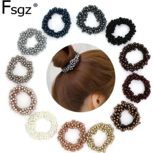 Fashion Pearls Hair Gum Quality Beads Elastic Hair Bands For Women Solid Pearl Hair Ring For Pony Tail High Elastic Rubber Bands