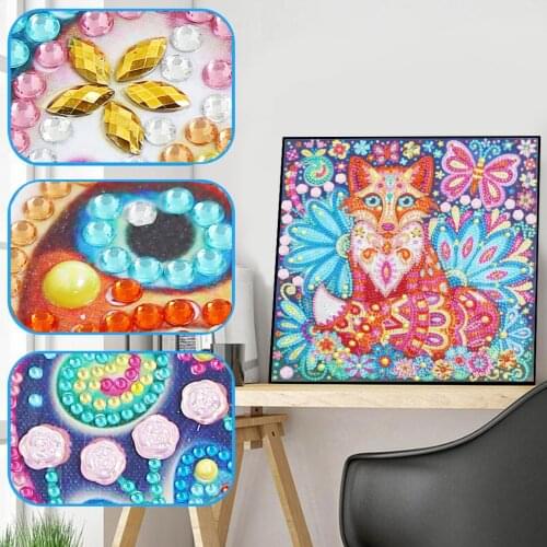 DIY 5D Mosaic Part Drill Special Shape Diamond Color Flower Fox Animal Resin Painting Kit Rhinestone Drawing for Room Decoration