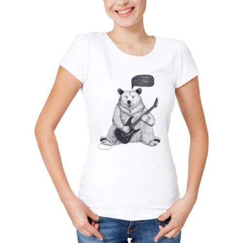 2019 New t-shirt Vintage Retro Punk Sketch Bear Womens T-shirt novelty design Top tee fashionable Bear lets rock