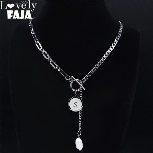 Stainless Steel Shell Pearl S Letter Necklace For Women Silver Color Hip Hop Chokers Necklace Tassel Jewelry collier NS7000S03