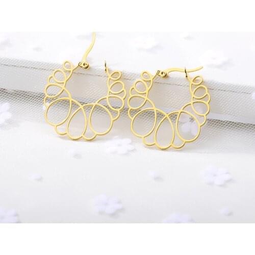 Boho Irregular Lines Hoop Earrings Fashion Jewelry Stainless Steel Gold Color Circle Dangle Earrings orecchini donna