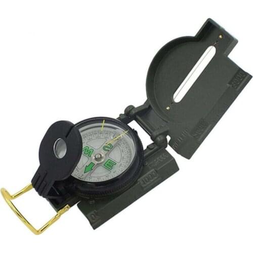 Kirsite Army Green Marching Lensatic Compass Pocket Watch Style Foldable Outdoor Camp Map Compass with Ruler Magnifier Function