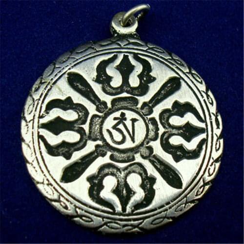 TBP577 Tibetan OM Mantras Amulets Tibet Metal Cross Pendant for Man Cross Dorje Waist Tag