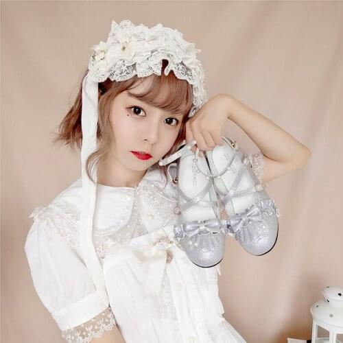Japanese student sweet lolita shoes vintage round head comfortable women shoes cute bowknot cross strap kawaii shoes loli cos