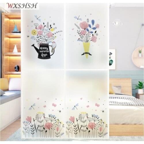 Custom Size Static Cling Window Covering Fresh Flowers Pattern Water-Proof UV-Proof Decorative Stained Durable Glass Sticker
