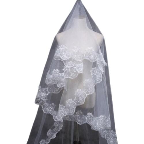 150cm Women Bridal Short Wedding Veil White One Layer Lace Flower Edge Appliques