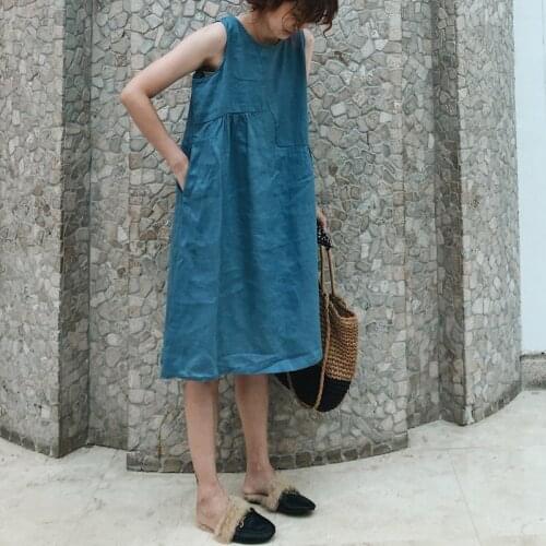 Summer new womens large art cotton linen sleeveless vest dress 2020-04