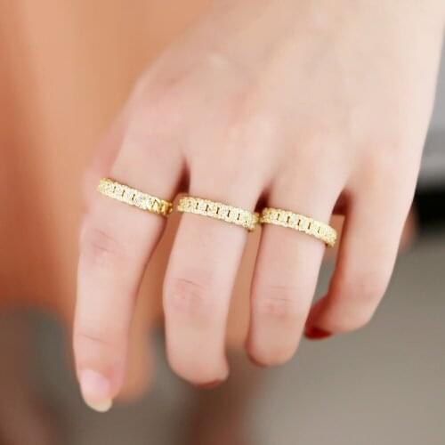 New Women Trendy 2020 Gold Color High Quality Bling Ice Out AAA CZ Hip Hop Punk Ring Cuban Link Chain Finger Jewelry #5 6 7 8