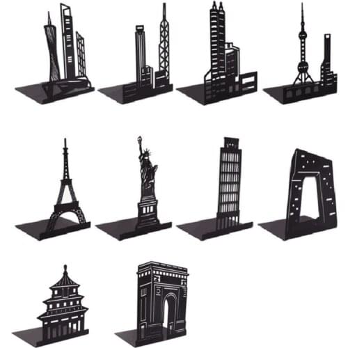1 Set Hollow-out Eiffel Tower Bookends Creative Metal Bookends Landmark Patterns Design Home Office Decorative Bookends HX6A
