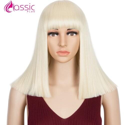 613 Blonde Wigs For Women 14 Inch Short Bob Wig With Bangs Colored Synthetic Cosplay Wig 180% Density Red Lolita Wigs
