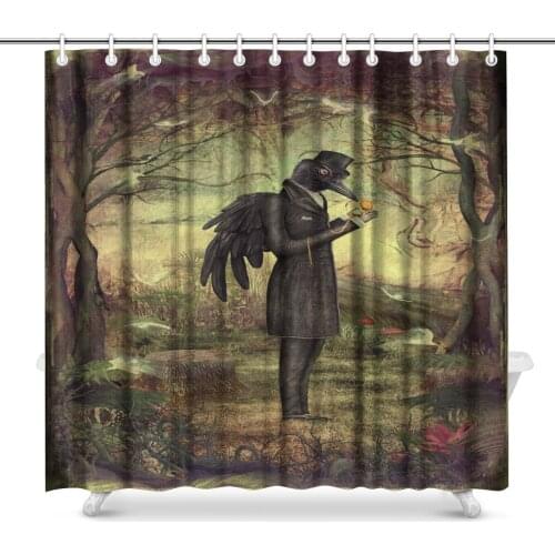 Aplysia Raven in the Forest Fabric Bathroom Shower Curtain Set 72 x 72 Inches