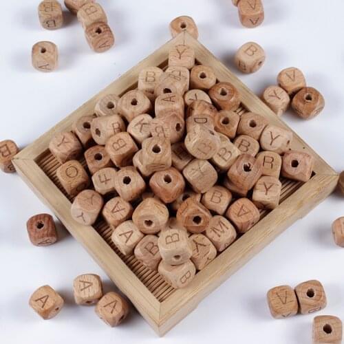 20Pcs/Lot 10mm 12mm Wooden Square Letter Alphabet Natural Beech Wooden Beads For Jewelry Making DIY Baby Necklace Toys